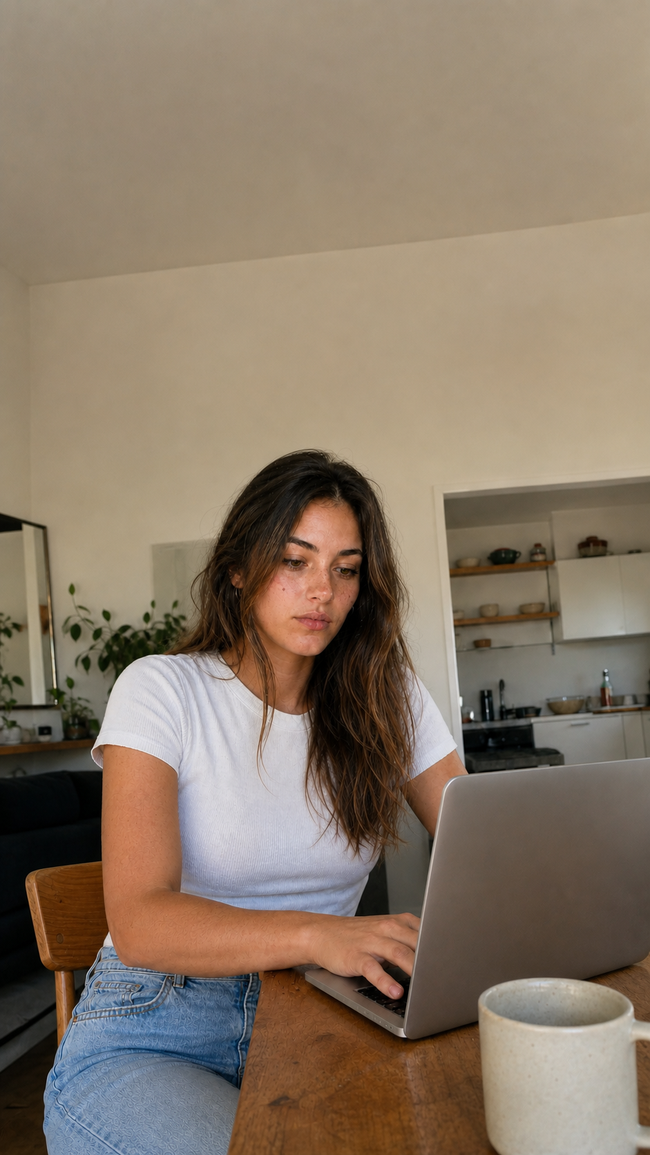 Ashley working at a laptop in her apartment